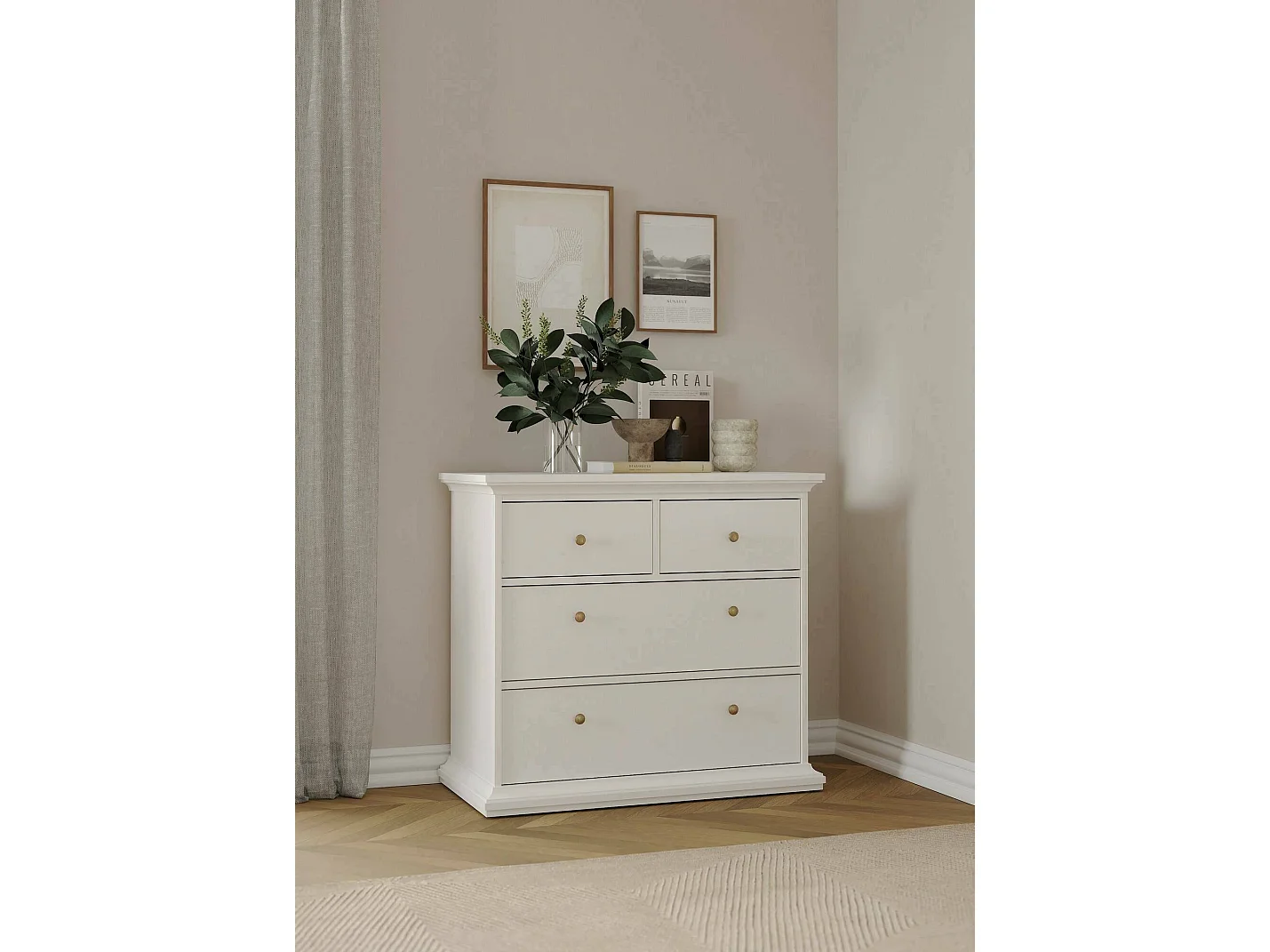 Dribold ladekast, Multifunctionele ladekast, Slaapkamerdressoir, Kast met laden, 96x49 h87 cm, Wit