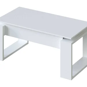 Dmora Salontafel Flint 45x105x55h cm Wit Verhoogbaar Tafelblad Opbergvak, Rechthoekige Vorm