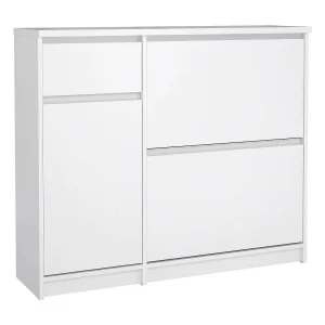 Schoenenkast Todd, 1 legplank, 109x32x93h cm, hoogglans wit, schoenenkast, 1 lade, 12 paar Schoenenkast Todd, 1 legplank, 109x32x93h cm, hoogglans wit, schoenenkast, 1 lade, 12 paar