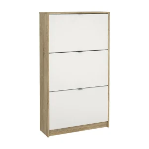 Schoenenkast Irina, 18 paar, 70x24x124h cm eikenbruin, schoenenopbergkast, 3 deuren, 6 vakken Schoenenkast Irina, 18 paar, 70x24x124h cm eikenbruin, schoenenopbergkast, 3 deuren, 6 vakken