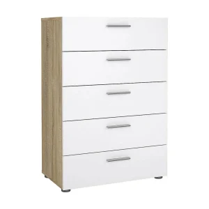 Drosell ladekast, Multifunctionele ladekast, Slaapkamerladekast, Kast met lades, 70×40 h102 cm, Eiken en Wit Drosell ladekast, Multifunctionele ladekast, Slaapkamerladekast, Kast met lades, 70×40 h102 cm, Eiken en Wit