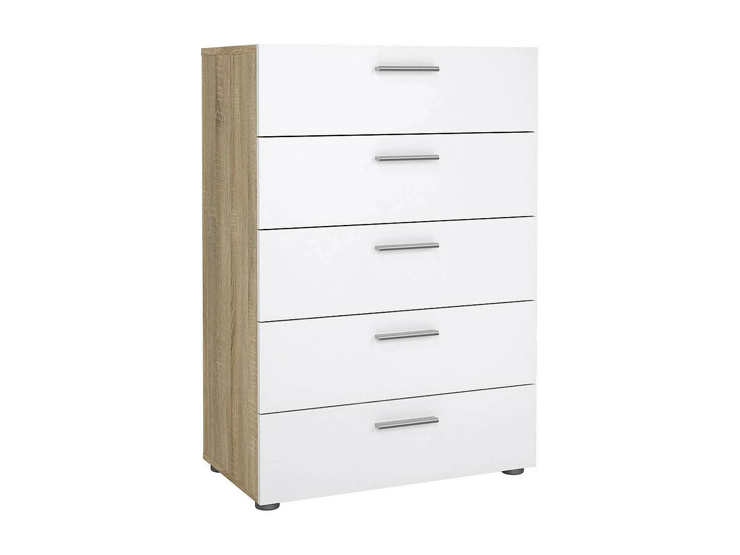 Drosell ladekast, Multifunctionele ladekast, Slaapkamerladekast, Kast met lades, 70x40 h102 cm, Eiken en Wit