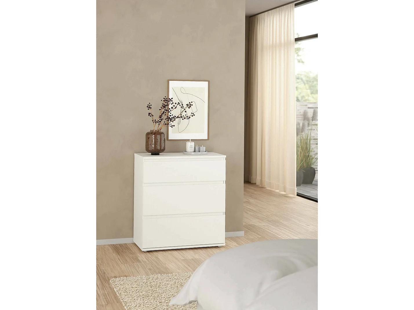 Droman ladekast, Multifunctionele ladekast, Slaapkamerdressoir, Kast met lades, 77x40 h84 cm, Wit