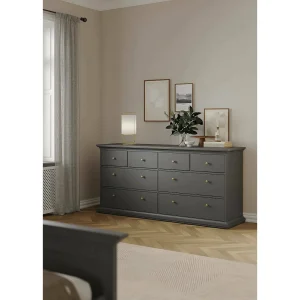 Drinaud ladekast, Multifunctionele ladekast, Slaapkamerdressoir, Kast met laden, 183×49 h87 cm, Grijs Drinaud ladekast, Multifunctionele ladekast, Slaapkamerdressoir, Kast met laden, 183×49 h87 cm, Grijs