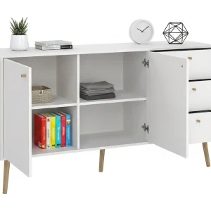 Dsann dressoir, Woonkamerbuffet, Woonkamerdressoir, Keukenkast, 147×39 h82 cm, Wit Dsann dressoir, Woonkamerbuffet, Woonkamerdressoir, Keukenkast, 147×39 h82 cm, Wit