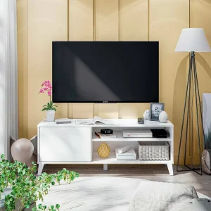Dzibett TV-meubel, Woonkamerdressoir, Lage tv-kast, Voorzien van wandbasis, 135×40 h50 cm, Wit