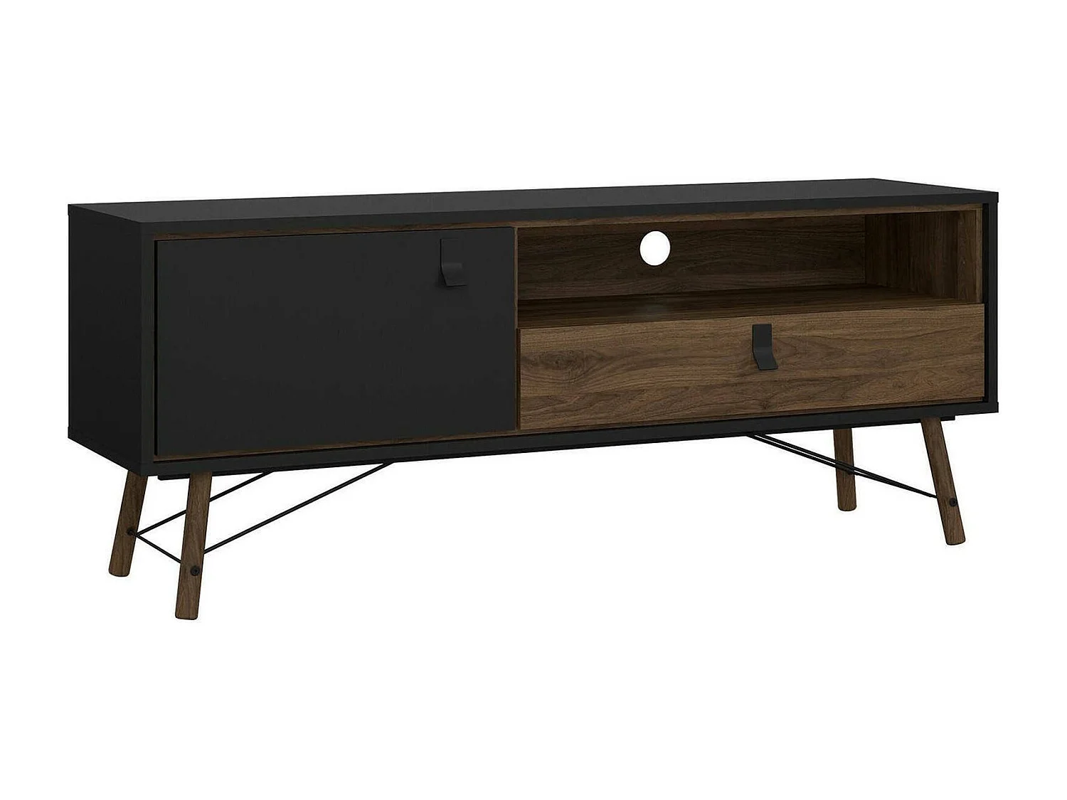 Dtomason TV-meubel, Woonkamerdressoir, Lage tv-kast, Voorzien van wandbasis, 150x40 h60 cm, Zwart en Walnoot