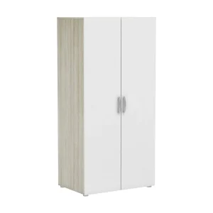 Dsaevi 2-deurskast, Slaapkamermeubel, Inloopkast, Kledingkast, 79×52 h166 cm, Eiken en mat wit Dsaevi 2-deurskast, Slaapkamermeubel, Inloopkast, Kledingkast, 79×52 h166 cm, Eiken en mat wit