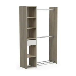 Dyamashit grote kledingkast, Slaapkamermeubel, Inloopkast, Kledingkast, 118×40 h183 cm, Eiken en mat wit