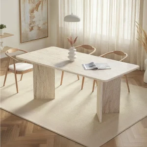 Elegante Travertin Houten Eettafel "Linza" 180 x 90 x 75 cm – Modern Marmer Design Elegante Travertin Houten Eettafel "Linza" 180 x 90 x 75 cm – Modern Marmer Design