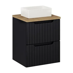 Ensemble VANO 50cm: onderkast met laden + blad voor wastafel in licht eiken look + rechthoekige opbouwwastafel in wit Ensemble VANO 50cm: onderkast met laden + blad voor wastafel in licht eiken look + rechthoekige opbouwwastafel in wit