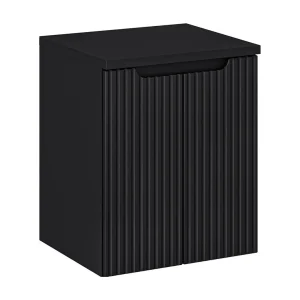 Ensemble de salle de bain suspendu VANO 50cm: onderkast met geribbelde zwarte kastdeuren + matzwart wastafelblad Ensemble de salle de bain suspendu VANO 50cm: onderkast met geribbelde zwarte kastdeuren + matzwart wastafelblad
