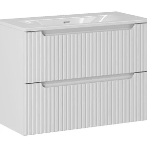 Ensemble de salle de bain suspendu VANO blanc 80cm : meuble sous vasque à tiroirs rainuré + vasque encastrée blanche Ensemble de salle de bain suspendu VANO blanc 80cm : meuble sous vasque à tiroirs rainuré + vasque encastrée blanche