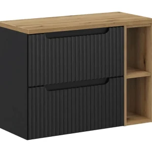 Ensemble VANO 80cm : meubles sous lavabo met zichtbare nissen met laden + werkblad voor wastafel in lichte eiken look