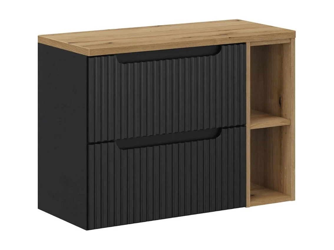 Ensemble VANO 80cm : meubles sous lavabo met zichtbare nissen met laden + werkblad voor wastafel in lichte eiken look