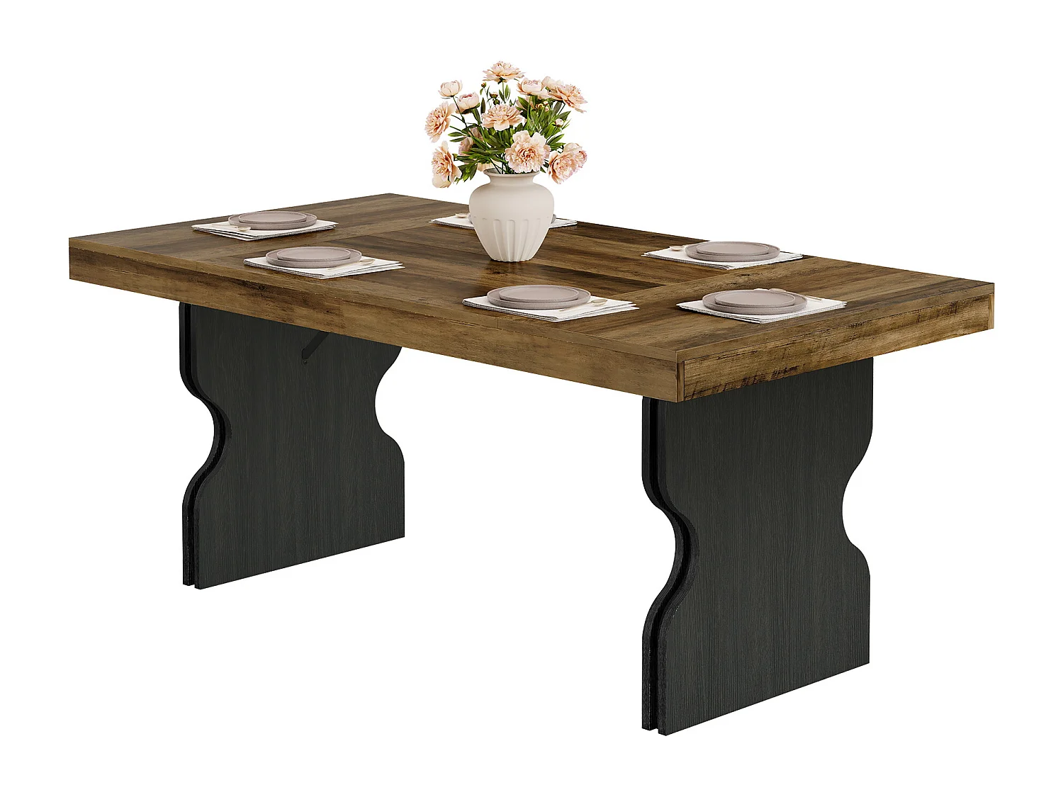 Eettafel van 160 cm voor 4-6 personen, grote rechthoekige keukentafel (alleen tafel)