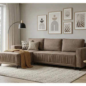 Elegante linker hoekbank met slaapfunctie VIKI 238x143cm, in bruine stof MONOLITH 15 Elegante linker hoekbank met slaapfunctie VIKI 238x143cm, in bruine stof MONOLITH 15