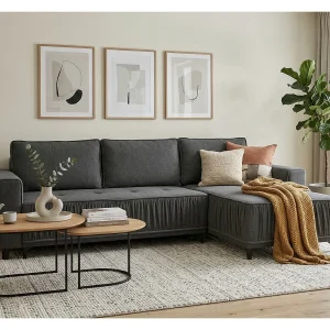 Elegante rechtse hoekbank met slaapfunctie VIKI 238×143 cm, in grijze stof MONOLITH 92. Elegante rechtse hoekbank met slaapfunctie VIKI 238×143 cm, in grijze stof MONOLITH 92.