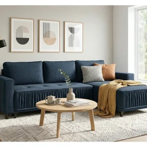 Elegante hoekbank rechts met slaapfunctie VIKI 238x143cm, in blauwe stof MONOLITH 76 Elegante hoekbank rechts met slaapfunctie VIKI 238x143cm, in blauwe stof MONOLITH 76