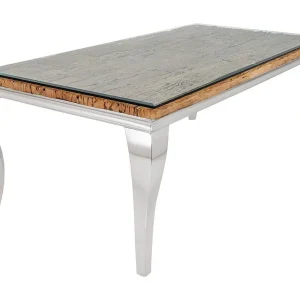 Eettafel VELENA – Rechthoekig 200 cm – Teakhout, glas en zilverkleurig staal – Barok chic stijl Eettafel VELENA – Rechthoekig 200 cm – Teakhout, glas en zilverkleurig staal – Barok chic stijl