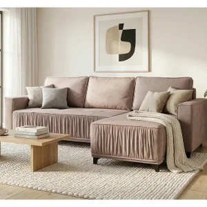 Elegante hoekbank rechts met slaapfunctie VIKI 238x143cm, in stof MONOLITH 62 paars Elegante hoekbank rechts met slaapfunctie VIKI 238x143cm, in stof MONOLITH 62 paars