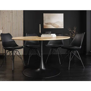 Eettafel SOREN – Eikenfineer en metaal – 120 cm – Rond – Moderne stijl Eettafel SOREN – Eikenfineer en metaal – 120 cm – Rond – Moderne stijl