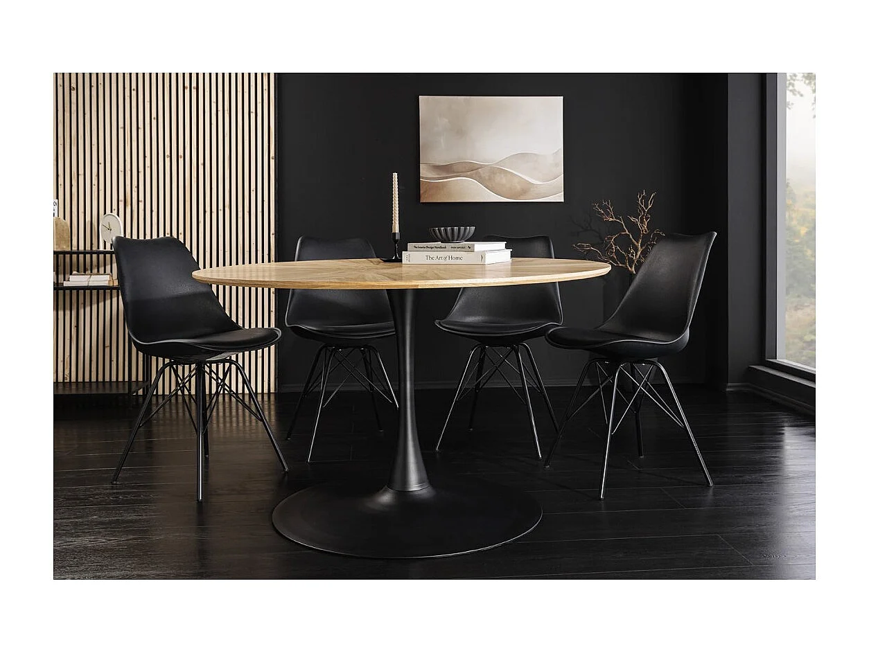 Eettafel SOREN - Eikenfineer en metaal - 120 cm - Rond - Moderne stijl