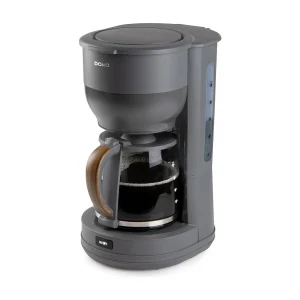 Filterkoffiezetapparaat DOMO DO754K 1,25L 10 kopjes matgrijs design met houten handgreep, 1000W, glazen kan, automatische uitschakeling
