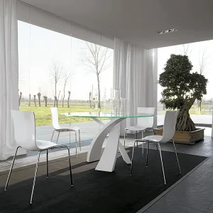 Eliseo ronde tafel met matte witte basis en transparant glazen blad Ø 120 mm dikte 12 mm Eliseo ronde tafel met matte witte basis en transparant glazen blad Ø 120 mm dikte 12 mm