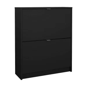 Schoenenkast Larry, 12 paar, 70x24x85h cm zwart, schoenenopbergkast, 2 deuren, 4 vakken Schoenenkast Larry, 12 paar, 70x24x85h cm zwart, schoenenopbergkast, 2 deuren, 4 vakken