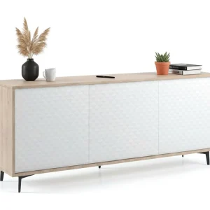 Dmora Dressoir Fresia 45x184x77h cm Wit, 3 Planken, 6 Vakken, Push Pull Open Made in Italy Dmora Dressoir Fresia 45x184x77h cm Wit, 3 Planken, 6 Vakken, Push Pull Open Made in Italy