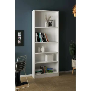 Driber boekenkast, Kantoorplank, Boekenkast, Bibliotheek, 79×27 h203 cm, Wit