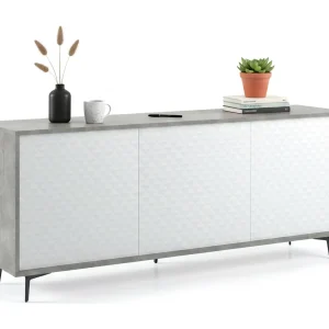 Dmora Dressoir Fresia 45x184x77h cm Grijs Beton 3 Planken 6 Vakken, Dressoir 3 Deuren Made in Italy Dmora Dressoir Fresia 45x184x77h cm Grijs Beton 3 Planken 6 Vakken, Dressoir 3 Deuren Made in Italy