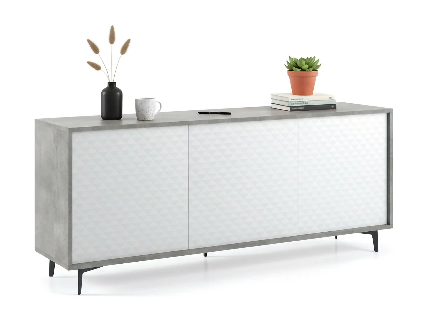 Dmora Dressoir Fresia 45x184x77h cm Grijs Beton 3 Planken 6 Vakken, Dressoir 3 Deuren Made in Italy