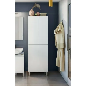 Dzecchi kolomkast, Badkamer- of keukenwandmeubel, Multifunctionele hoge kledingkast, Multifunctionele kast, 60×35 h182 cm, Glanzend wit