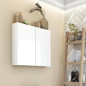 Dzaz hangkast, Hangkast, Bovenkast, Multifunctionele bijkast, 60×16 h60 cm, Glanzend wit