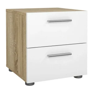 Drossett nachtkastje, Lage ladekast, Nachtkastje, Bedplank, 40×40 h42 cm, Eiken en Wit