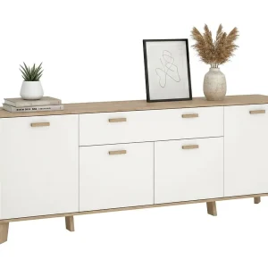 Dsalvion dressoir, Woonkamerbuffet, Woonkamerdressoir, Keukenkast, 196×39 h73 cm, Eiken en Wit Dsalvion dressoir, Woonkamerbuffet, Woonkamerdressoir, Keukenkast, 196×39 h73 cm, Eiken en Wit
