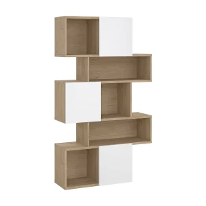 Dsangall boekenkast, Kantoorplank, Boekenkast, Bibliotheek, 96×32 h166 cm, Eiken en Wit Dsangall boekenkast, Kantoorplank, Boekenkast, Bibliotheek, 96×32 h166 cm, Eiken en Wit