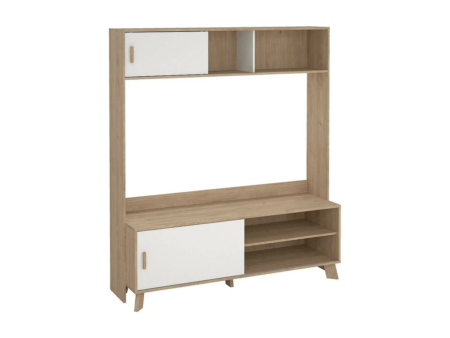 Dteston TV-meubel, Woonkamerdressoir, Lage tv-kast, Voorzien van wandbasis, 159x48 h181 cm, Eiken en Wit