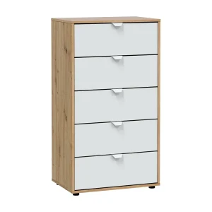 Dzill ladekast, Multifunctionele ladekast, Slaapkamer ladekast, Kast met lades, 60×40 h109 cm, Wit en Knoop Eiken
