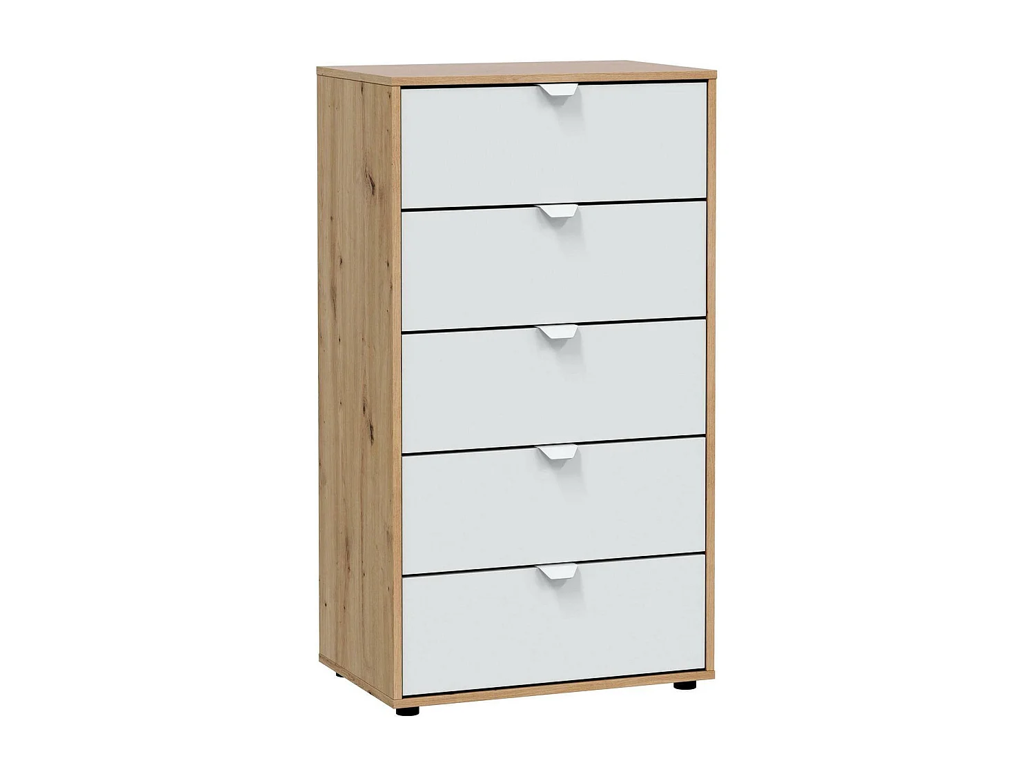 Dzill ladekast, Multifunctionele ladekast, Slaapkamer ladekast, Kast met lades, 60x40 h109 cm, Wit en Knoop Eiken
