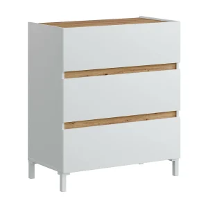 Dzenon ladekast, Multifunctionele ladekast, Slaapkamerladekast, Kast met lades, 79×41 h91 cm, Wit en Knot Oak
