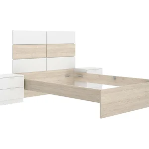 Dspiet tweepersoonsbed, Sommier voor slaapkamer, Bedframe voor kamer, Matrashouderstructuur, 267×205 h122 cm, Wit en Eiken