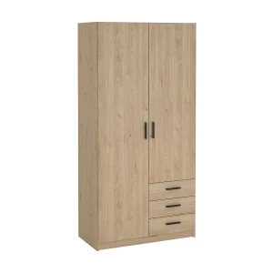 Dscopon 2-deurskast, Slaapkamermeubel, Inloopkast, Kledingkast, 99×50 h200 cm, Eiken