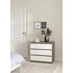 Drenold ladekast, Multifunctionele ladekast, Slaapkamerdressoir, Kast met laden, 77×50 h70 cm, Cement en Wit Drenold ladekast, Multifunctionele ladekast, Slaapkamerdressoir, Kast met laden, 77×50 h70 cm, Cement en Wit