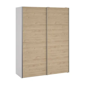 Dstang 2-deurskast, Slaapkamermeubel, Inloopkast, Kledingkast, 150×61 h200 cm, Wit en Eiken Dstang 2-deurskast, Slaapkamermeubel, Inloopkast, Kledingkast, 150×61 h200 cm, Wit en Eiken