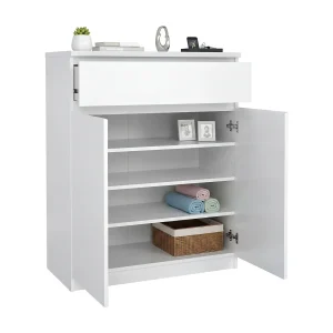 Dsanturr dressoir, Woonkamerbuffet, Woonkamerdressoir, Keukenkast, 80×40 h100 cm, Wit Dsanturr dressoir, Woonkamerbuffet, Woonkamerdressoir, Keukenkast, 80×40 h100 cm, Wit