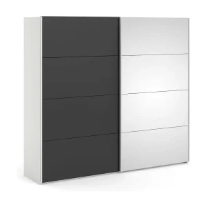 Dstabil 2-deurskast, Slaapkamermeubel, Inloopkast, Kledingkast, 243×61 h220 cm, Zwart en Wit Dstabil 2-deurskast, Slaapkamermeubel, Inloopkast, Kledingkast, 243×61 h220 cm, Zwart en Wit