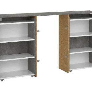 Drosi nachtkastje, Lage ladekast, Nachtkastje, Bedplank, 145×26 h80 cm, Cement en Wit